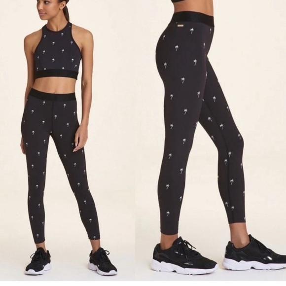 Alala Base Leggings Tights Palm tree embroidered Cropped High Rise Navy Blue - Picture 16 of 16